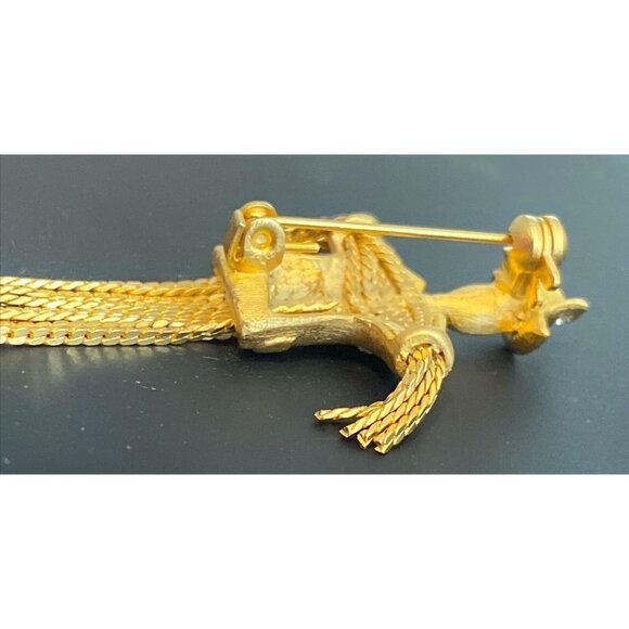 Estate Gold Tone Scarecrow Brooch w/ Rhinestones Bling Grannycore - Picture 7 of 10